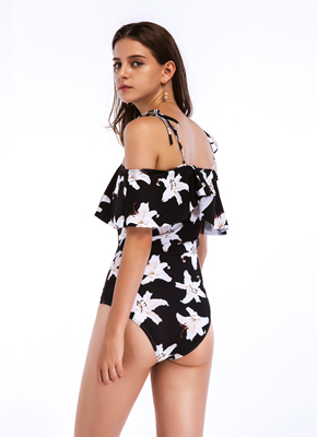 floral printing bandeau one piece swimwear for women