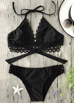 Black lace up bikini