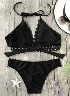 Black lace up bathing suits