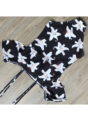 black printing one piece swimsuits