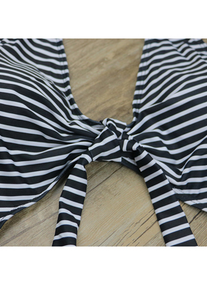 Black white tripe Cut out One piece swimwear
