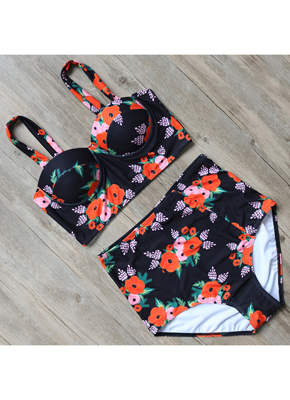 Floral Printing High waist Push Up Swimwear