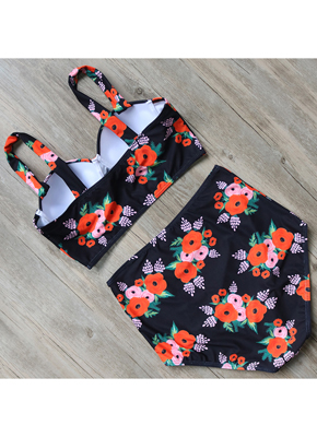 Floral Printing High waist Push Up Swimsuit