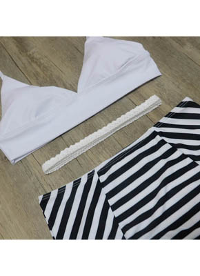 Zebra tripe printing 2 piece swimwear for women with lace belt