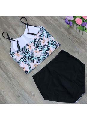 Zipper Floral Printing High waist bathing suit for women