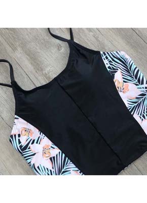 Zipper Floral Printing bikini top