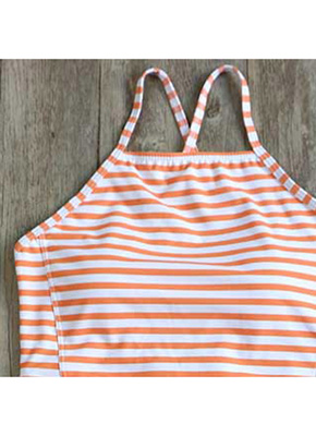 Orange & White Stripe One Piece Swimwear women 5