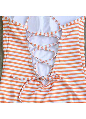 Orange & White Stripe One Piece Swimwear women 6