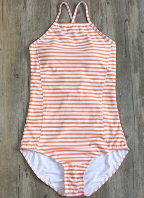 Orange & White Stripe One Piece Swimwear women 4