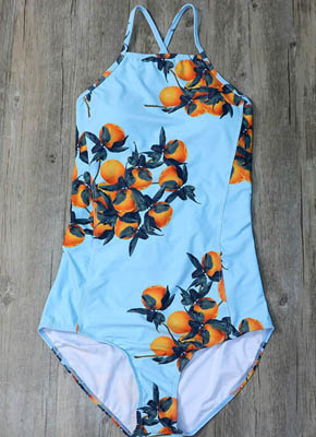 Orange Printing Blue Bandage One Piece Bathing Suit 4