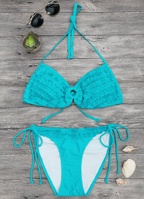 Fold Bandage Triangle Bikini set-blue 4