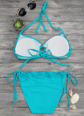 Fold Bandage Triangle Bikini set-blue 5