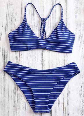 Blue Stripe Bandage Bikini set 4
