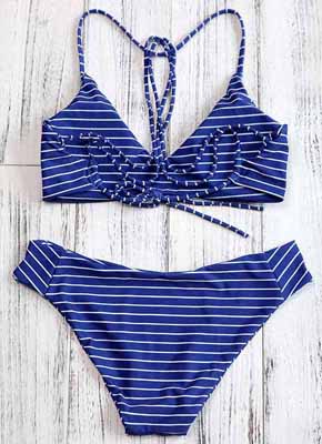 Blue Stripe Bandage Bikini set 5